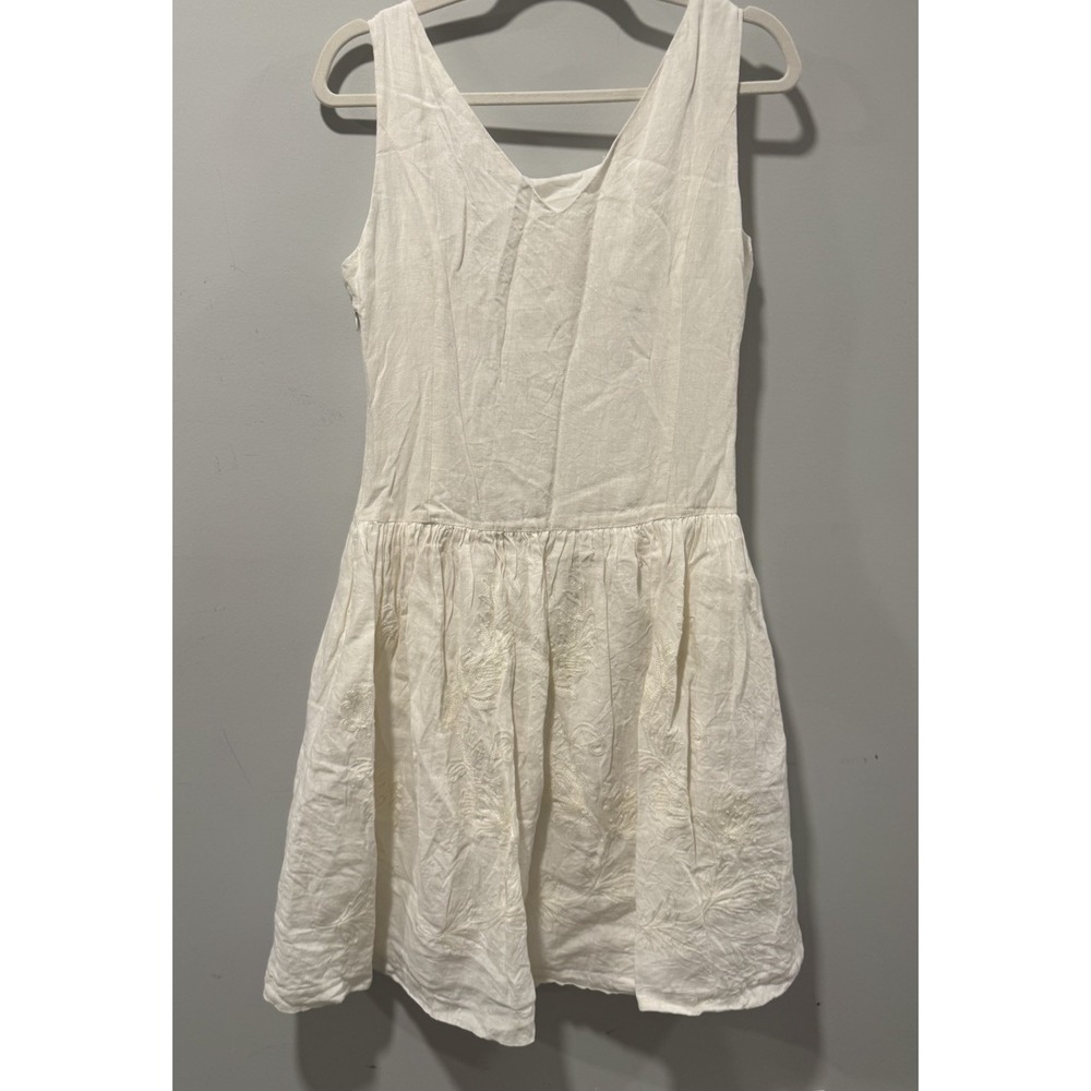 Sundance Sleeveless 100% Linen Embroidered Dress Womens 10 Ivory - Picture 2 of 7